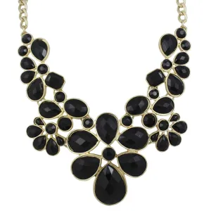 Black Flowers Trimmed in Gold Necklace - FN516