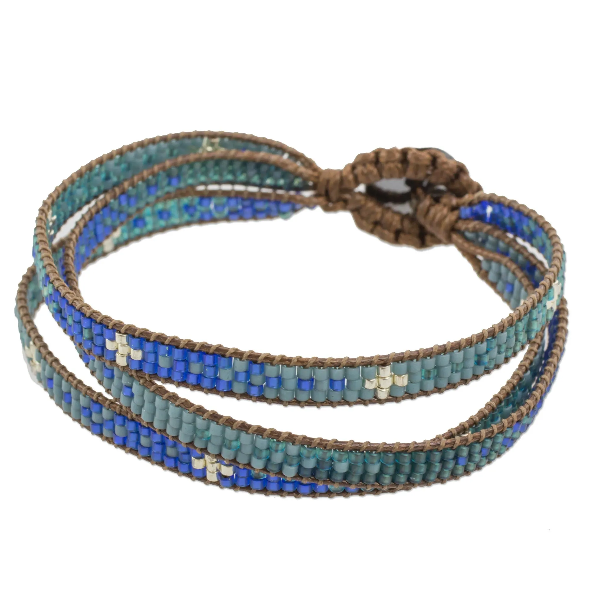 Blue Coast Glass Beaded Wristband Bracelet in Blue from Guatemala