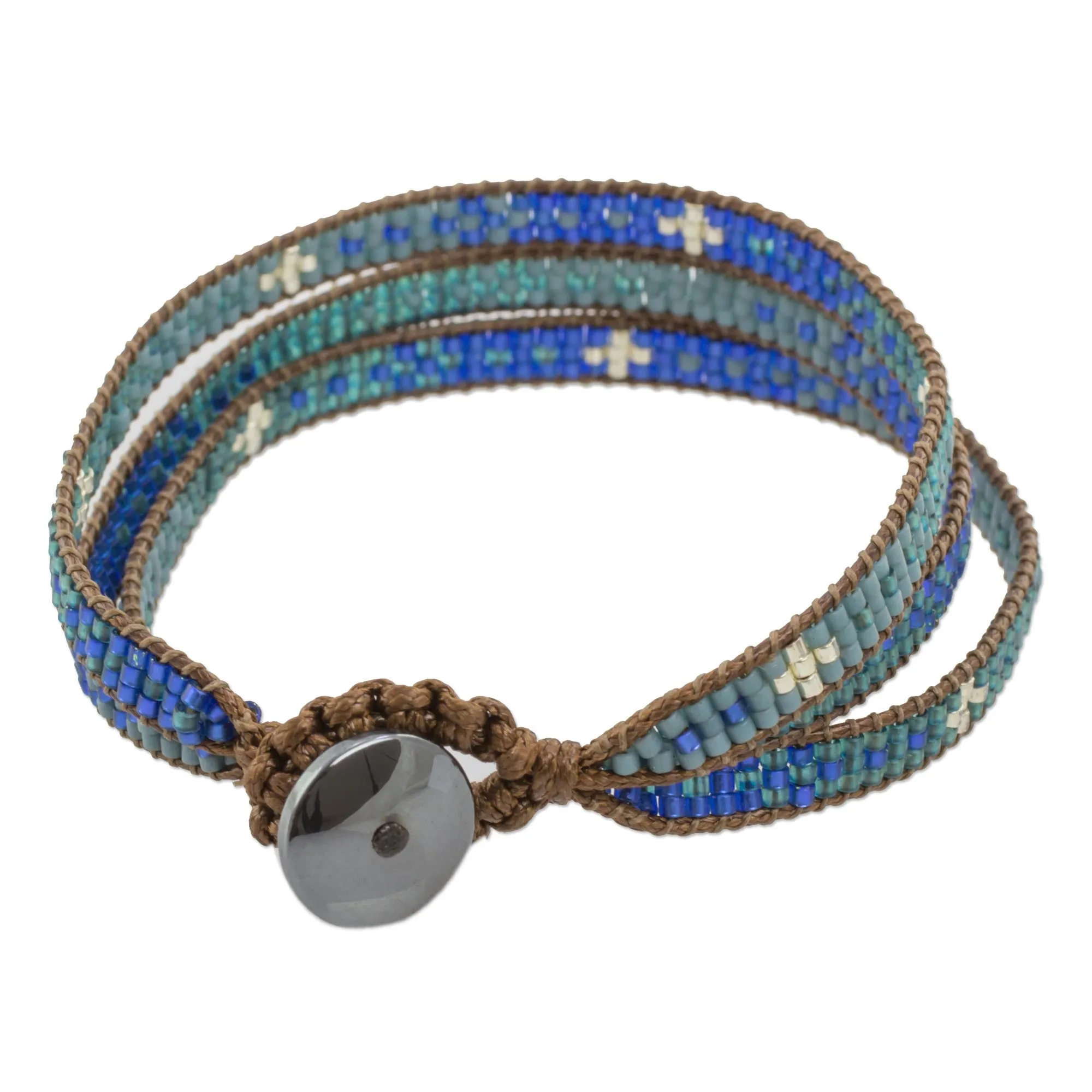 Blue Coast Glass Beaded Wristband Bracelet in Blue from Guatemala