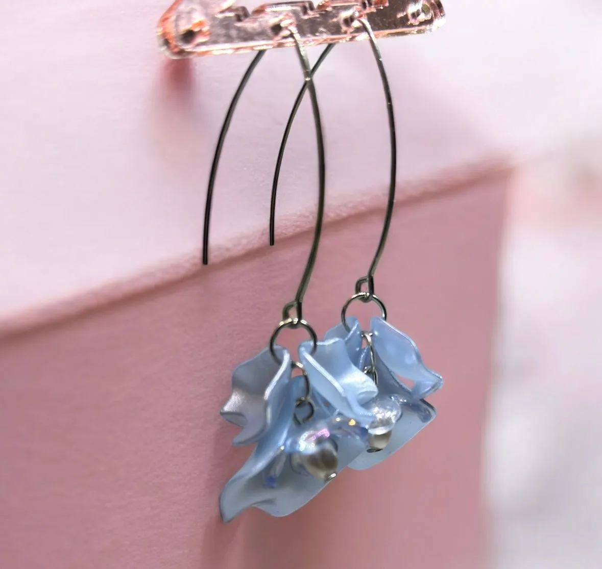 Blue - Light blue flower earrings | dangle petals floral earrings | bridal party wedding earring