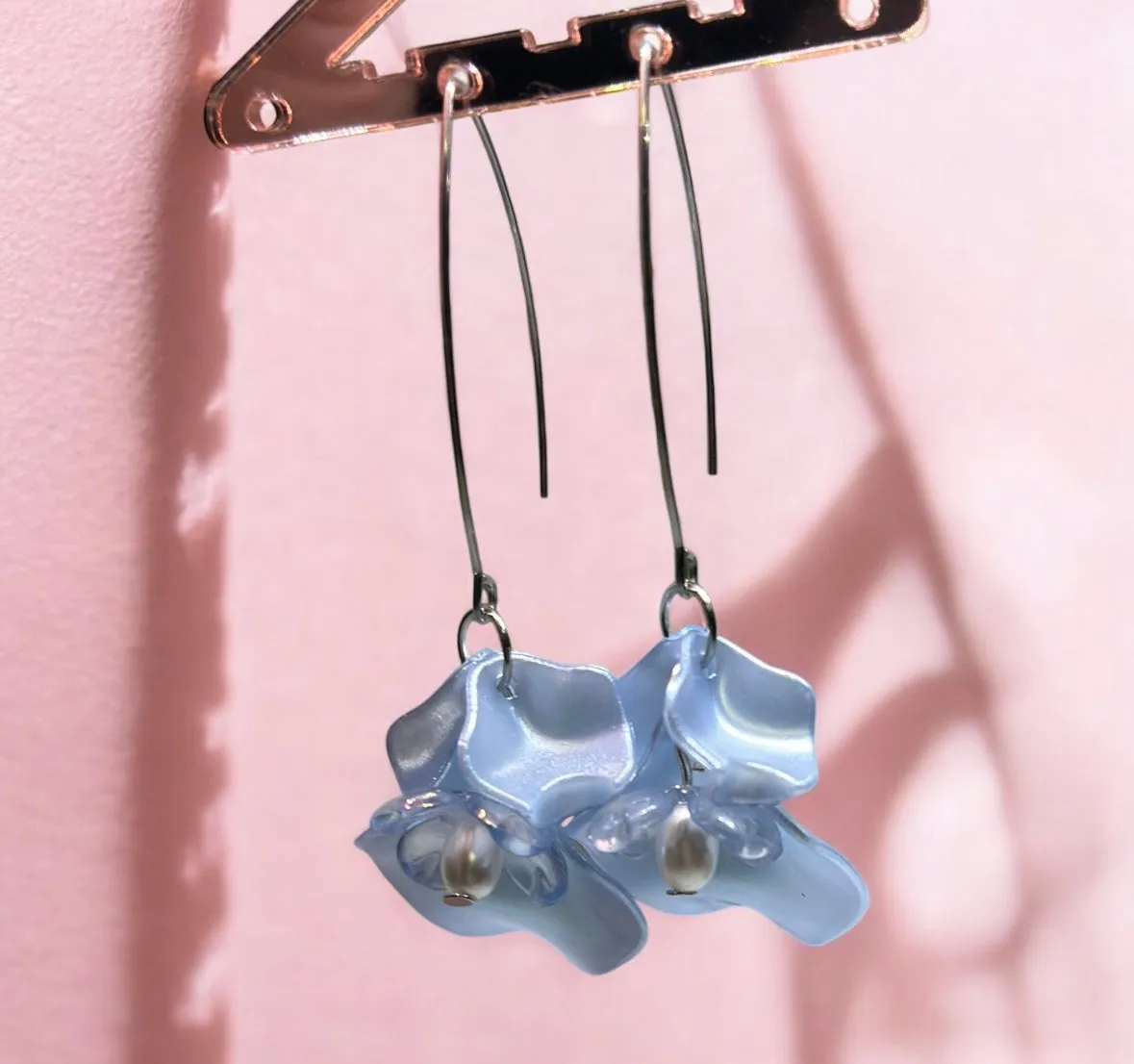 Blue - Light blue flower earrings | dangle petals floral earrings | bridal party wedding earring