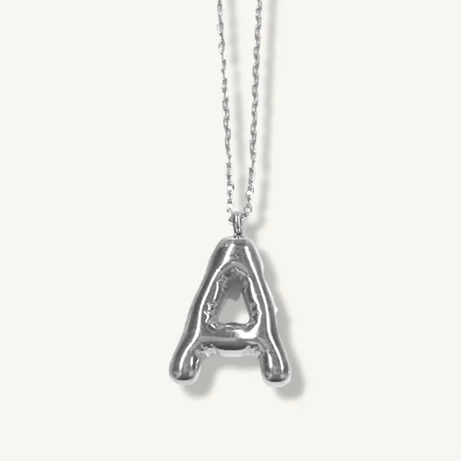 Bubble Initial Charm Necklaces- Silver