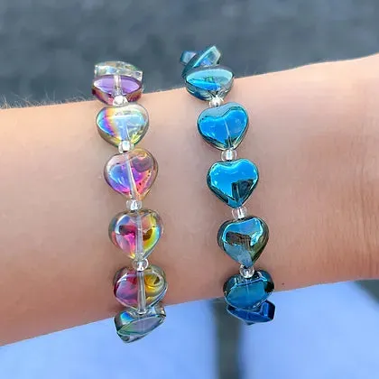 Carrie Elspeth Multi Coloured Shine Heart Glass Beaded Bracelet