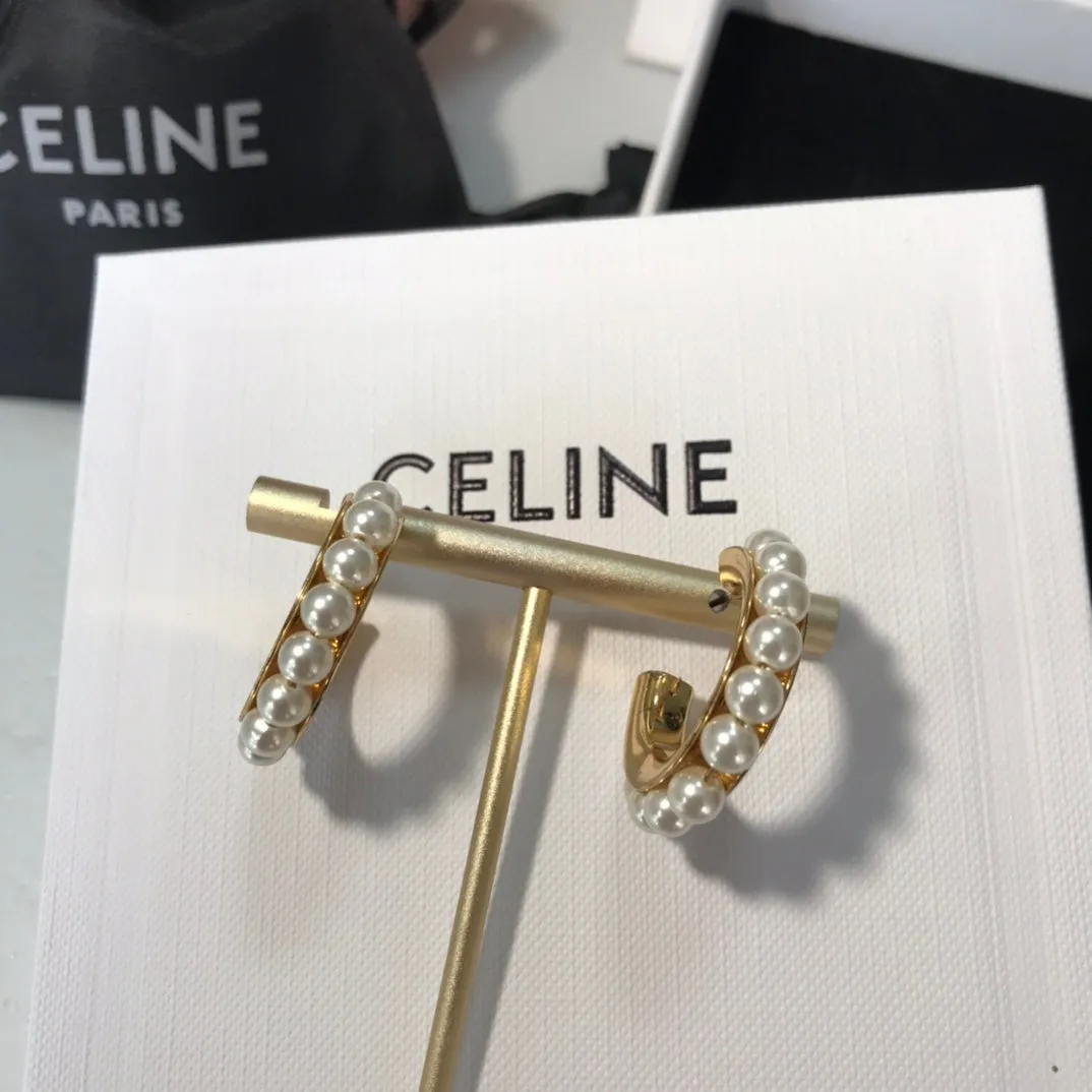 Celine's new fashionable gold circle pearl earrings EHA122