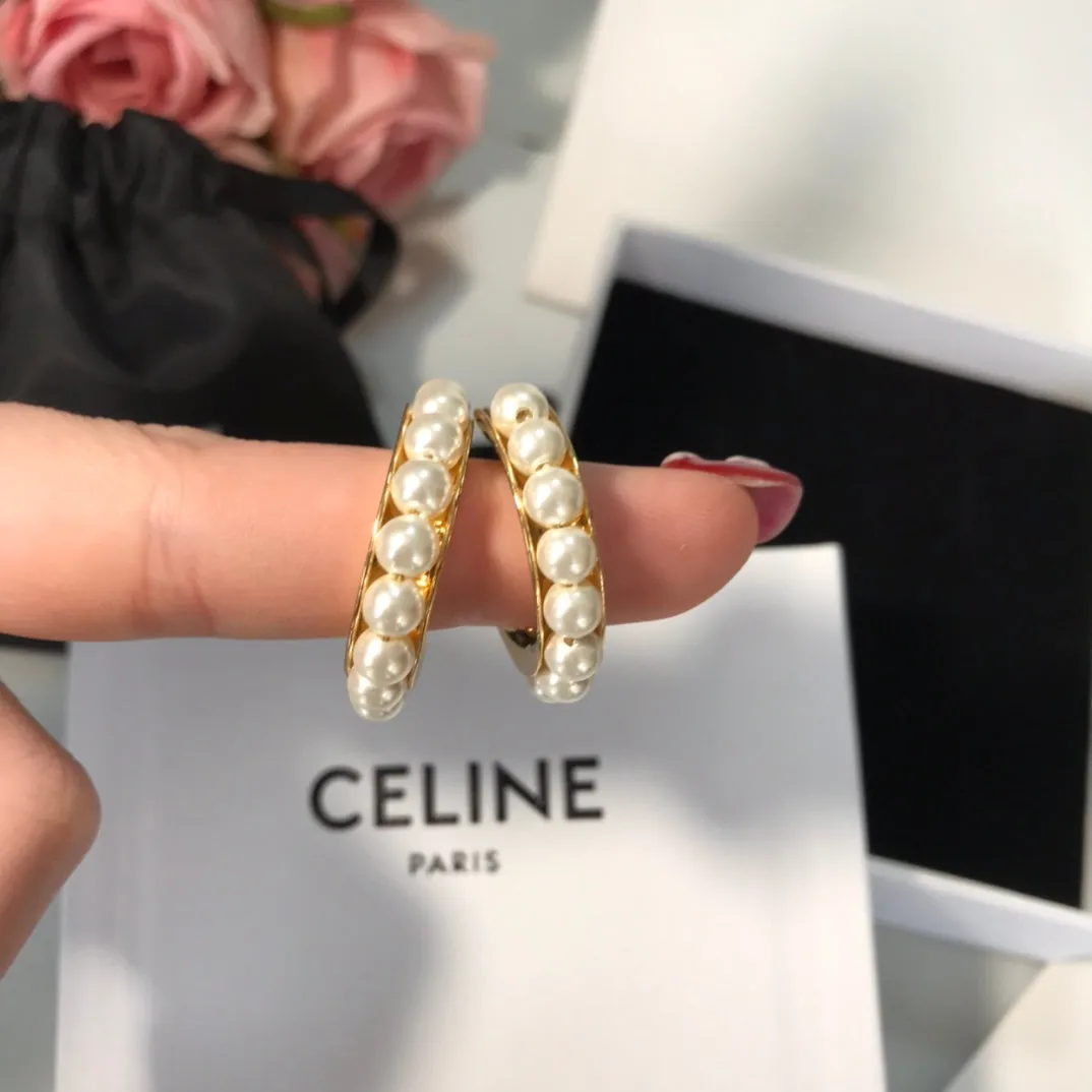 Celine's new fashionable gold circle pearl earrings EHA122