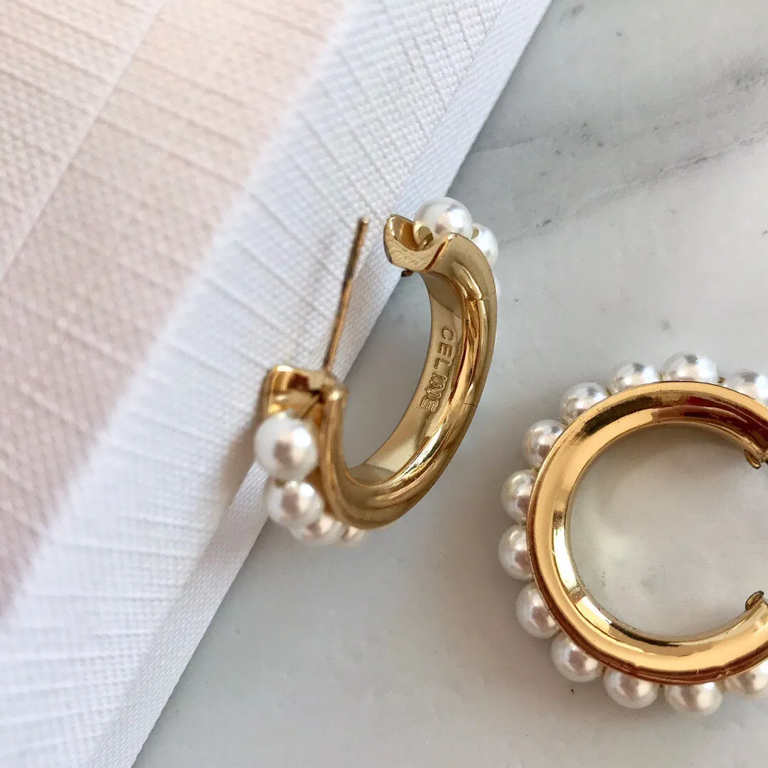 Celine's new fashionable gold circle pearl earrings EHA122