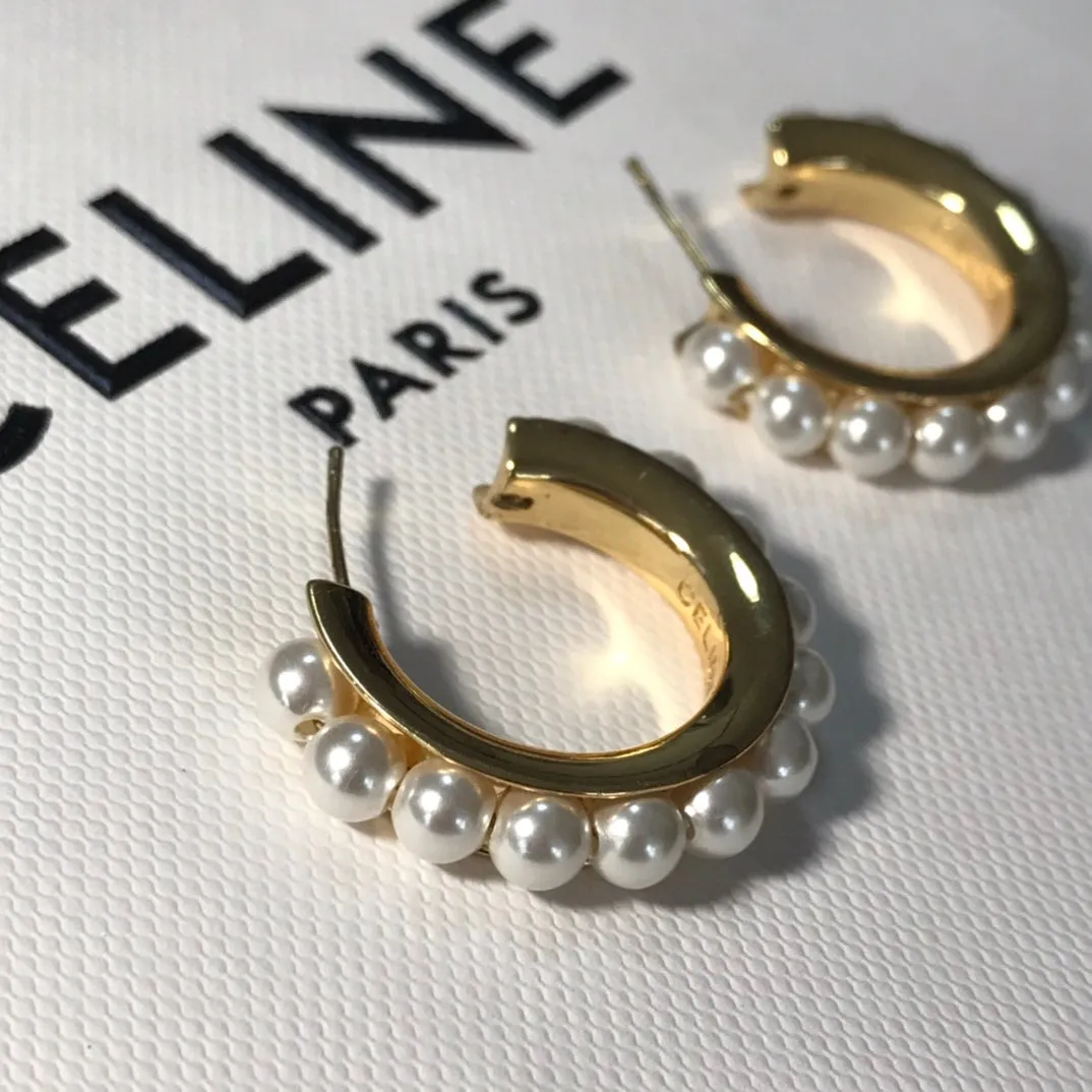 Celine's new fashionable gold circle pearl earrings EHA122