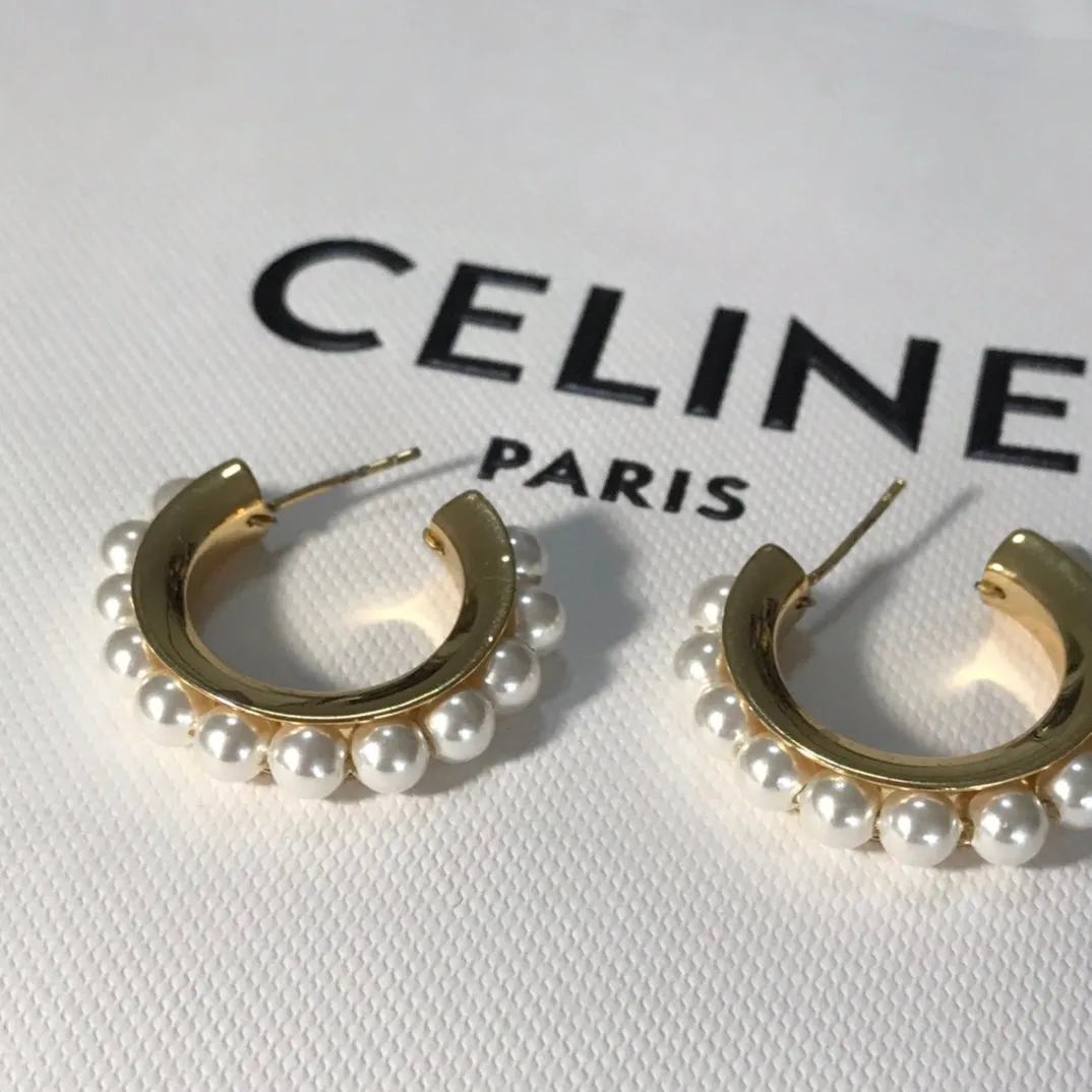 Celine's new fashionable gold circle pearl earrings EHA122