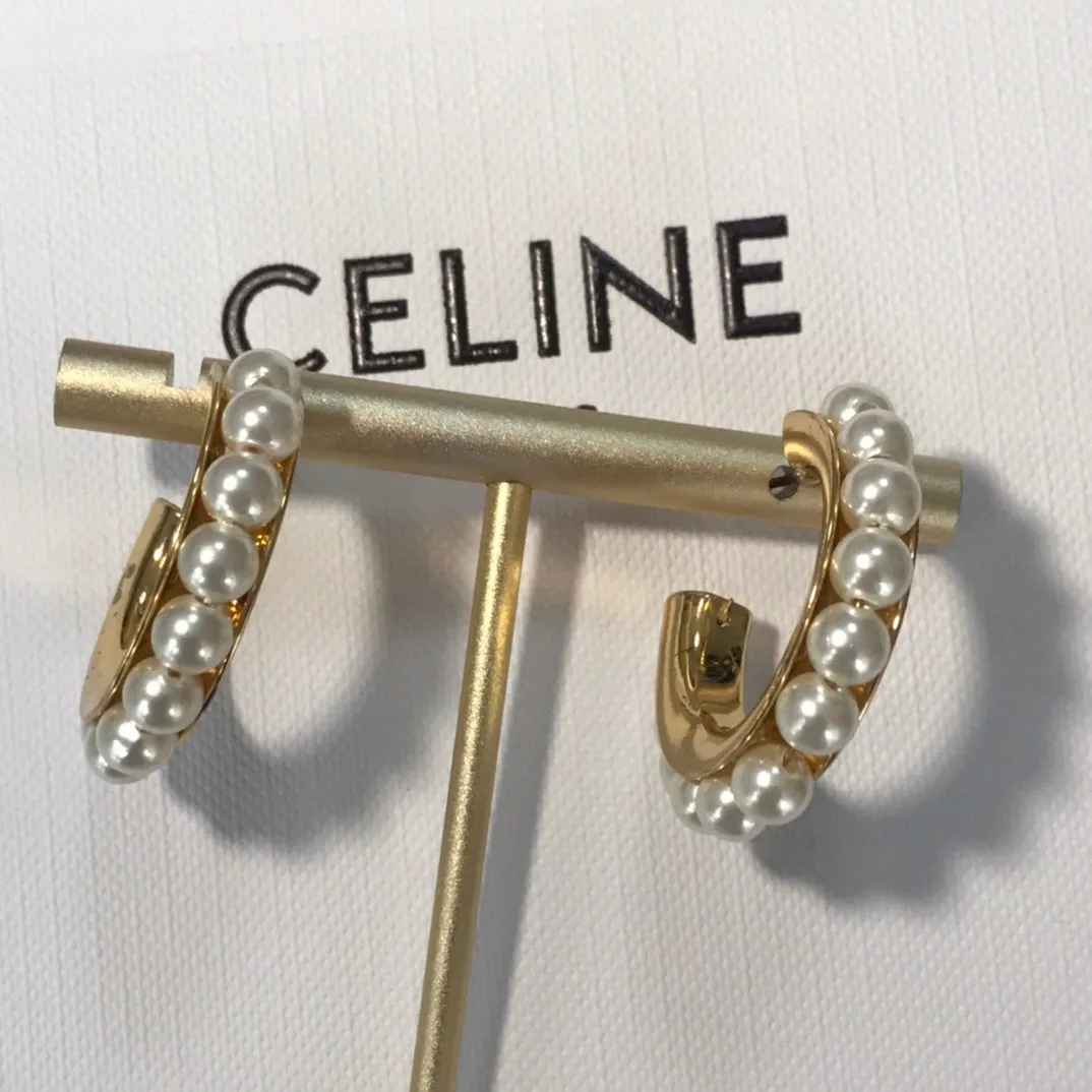 Celine's new fashionable gold circle pearl earrings EHA122