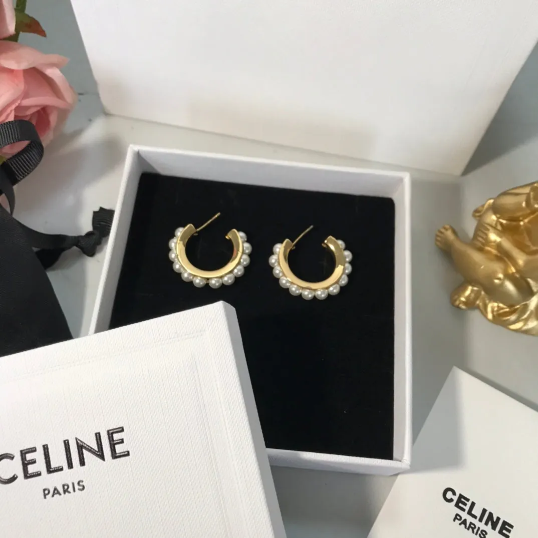 Celine's new fashionable gold circle pearl earrings EHA122