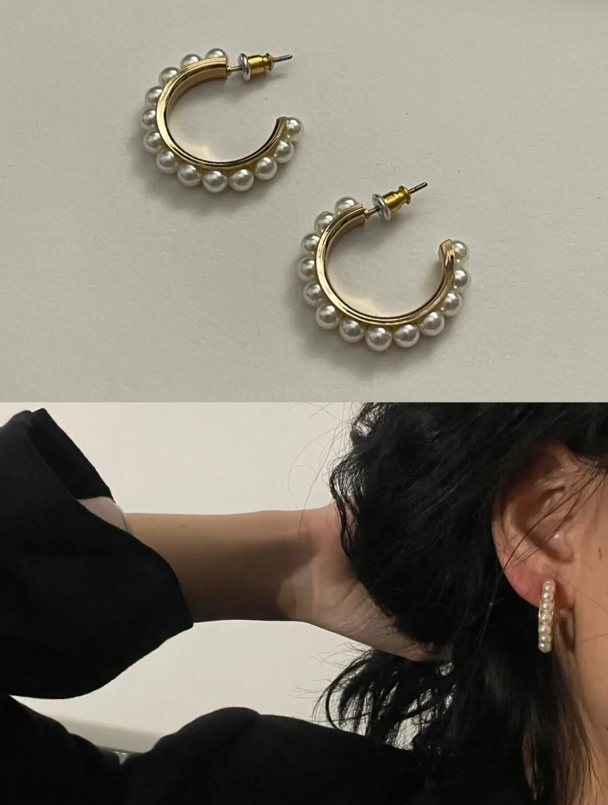 Celine's new fashionable gold circle pearl earrings EHA122