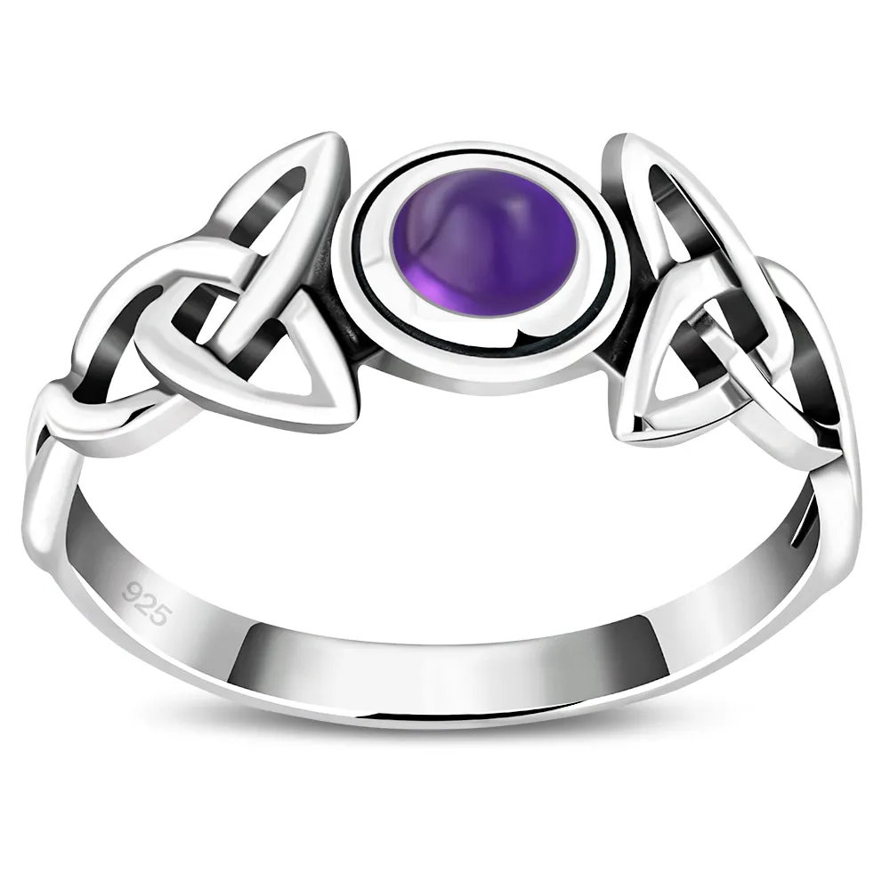 Celtic Trinity Knot Amethyst Stone Silver Ring