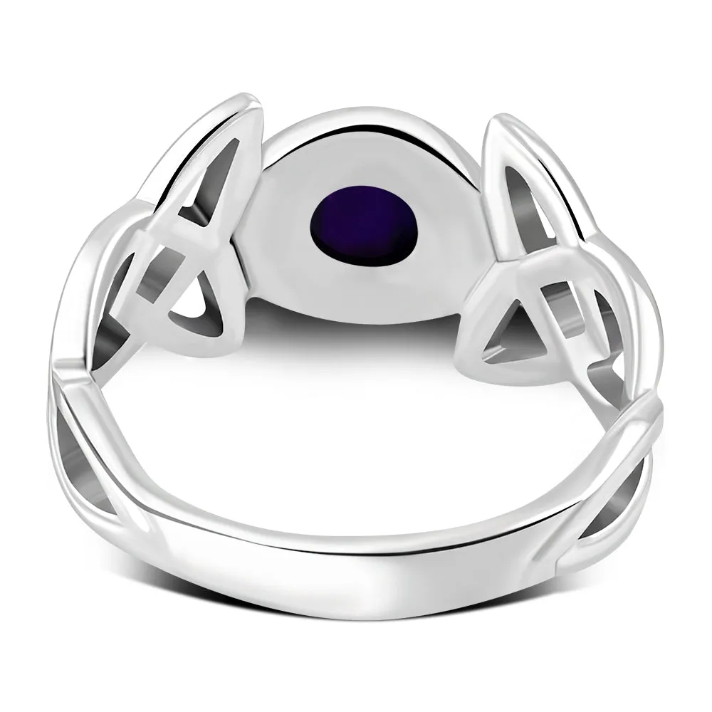 Celtic Trinity Knot Amethyst Stone Silver Ring