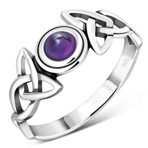 Celtic Trinity Knot Amethyst Stone Silver Ring