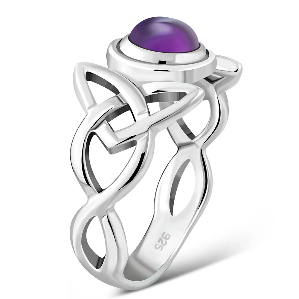 Celtic Trinity Knot Amethyst Stone Silver Ring