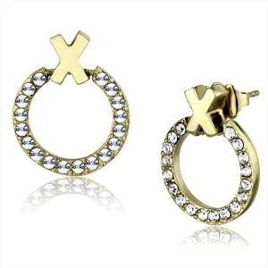 CJE2271 Wholesale Women's Stainless Steel IP Gold Top Grade Crystal Clear XO Earrings