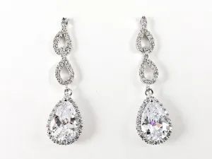 Classic Elegant Pear Shape Pattern Dangle Statement CZ Brass Earrings