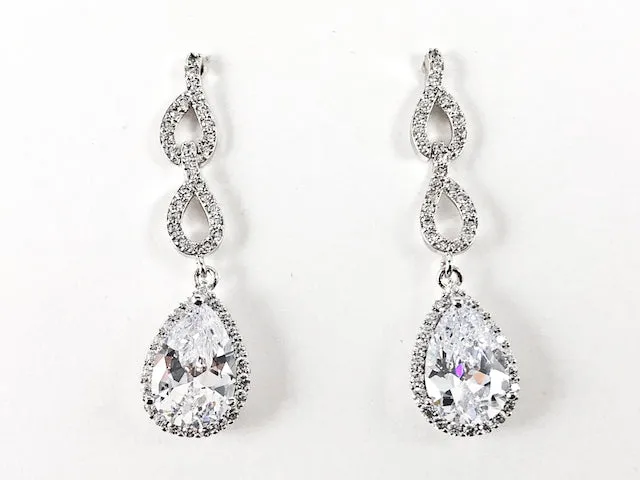 Classic Elegant Pear Shape Pattern Dangle Statement CZ Brass Earrings