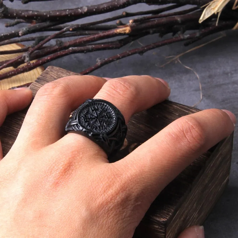 Compass Helm of Awe Viking Ring