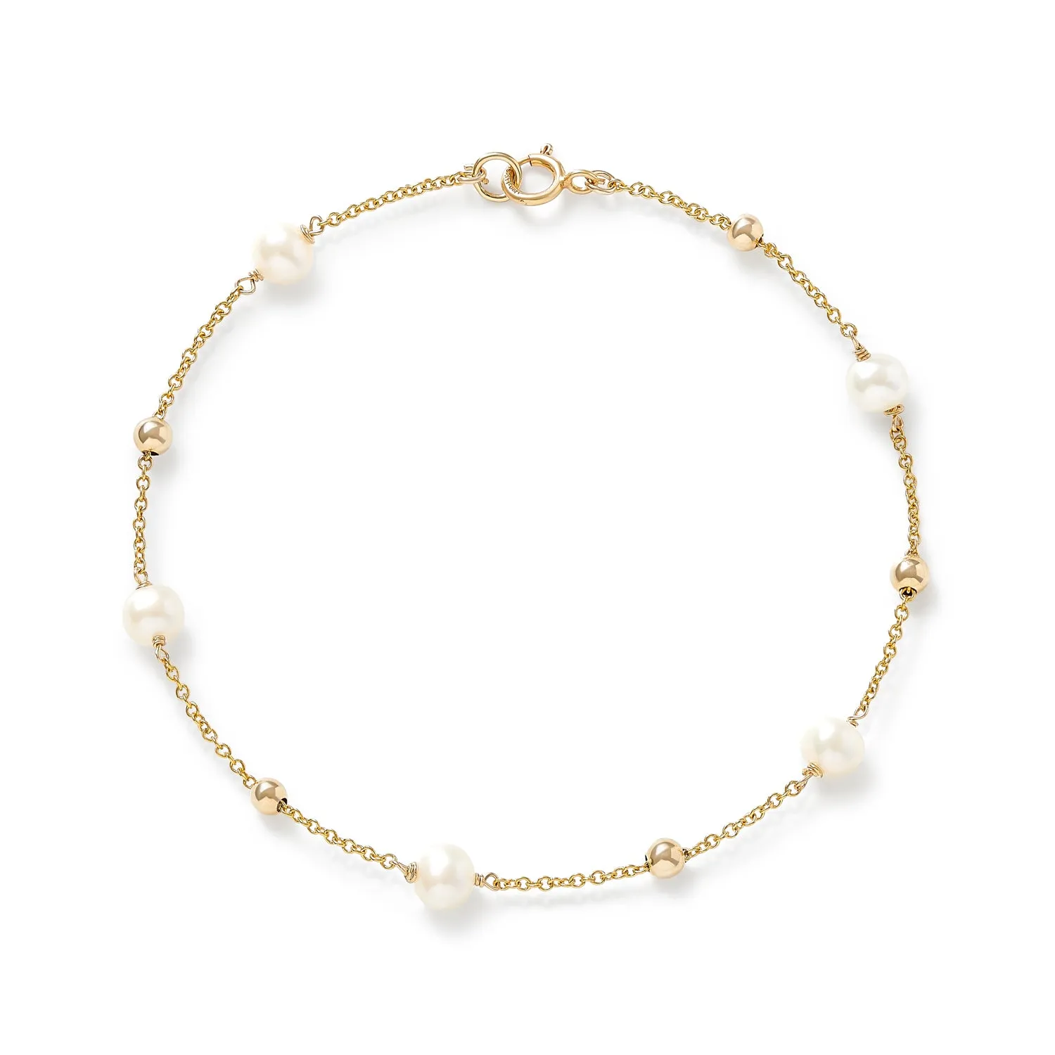 Credo fine chain bracelet with cultured freshwater pearls & gold beads