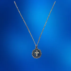 Cross on Blue Enamel Necklace