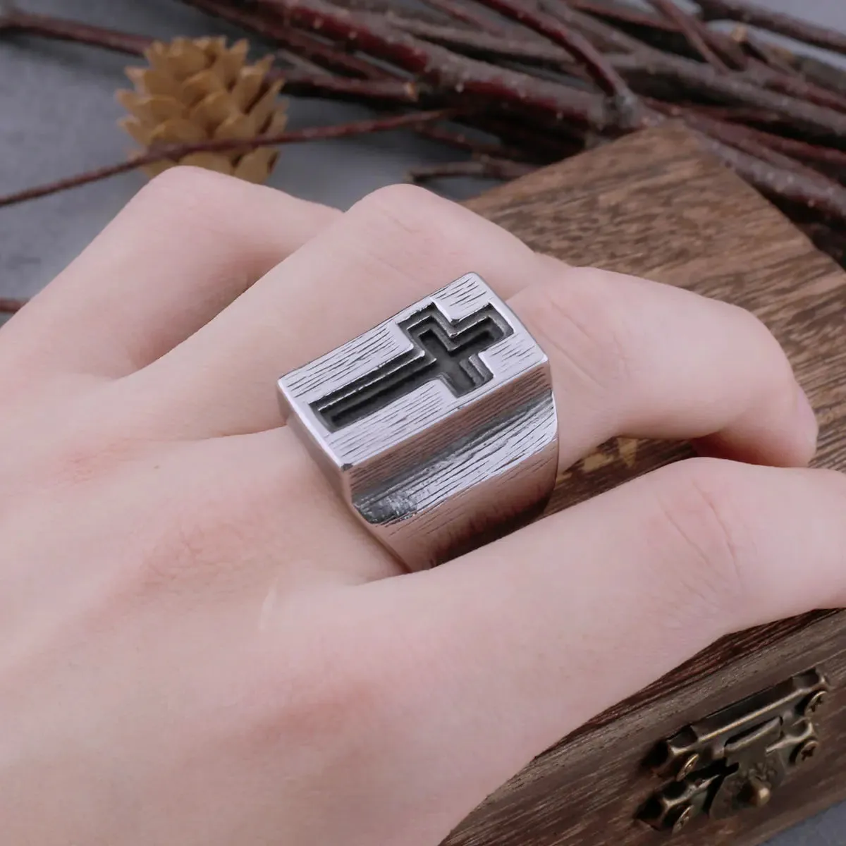 Cross Wide Brim Religious Viking Ring