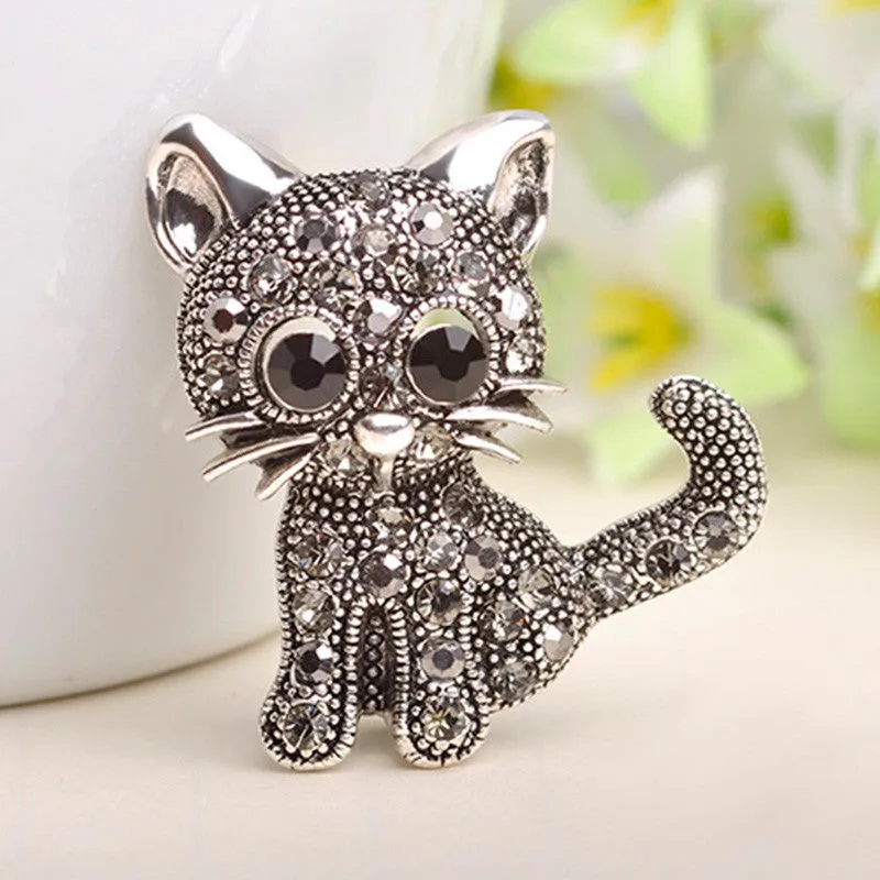 Cute Little Cat Brooches Pin Up Jewelry For Women Suit Hats Clips Antique Silver Corsages Brand Bijoux Bijouterie Free Shipping