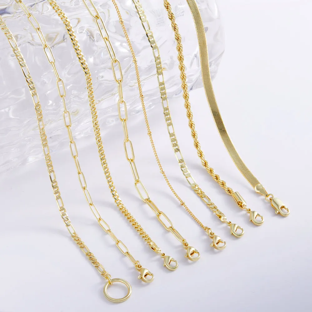 Dainty 14K Gold Layered Necklaces- Snake Rope Paperclip Chain