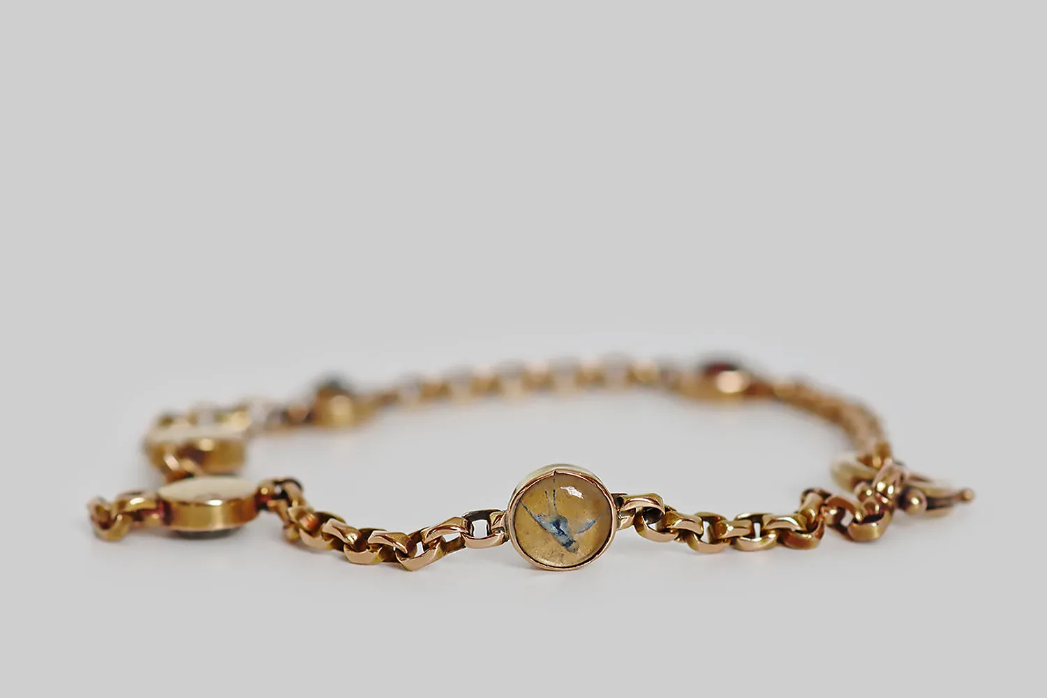 Dainty Victorian Era Lucky Charms Faceted Link Essex Crystal Bracelet in 14k Gold