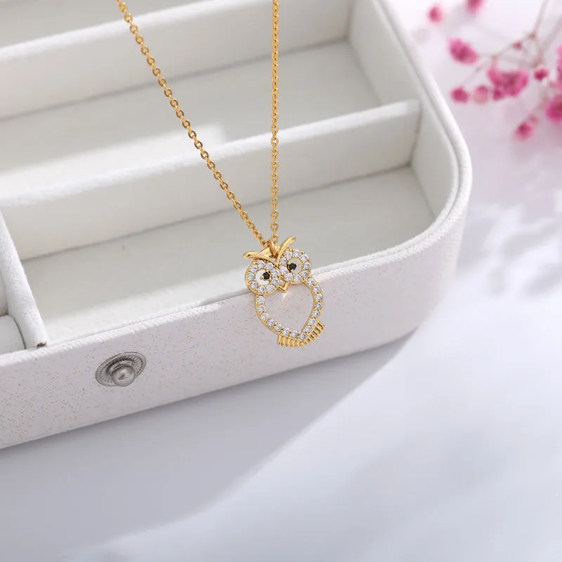 Delicate Crystal Night Owl Chain Necklaces For