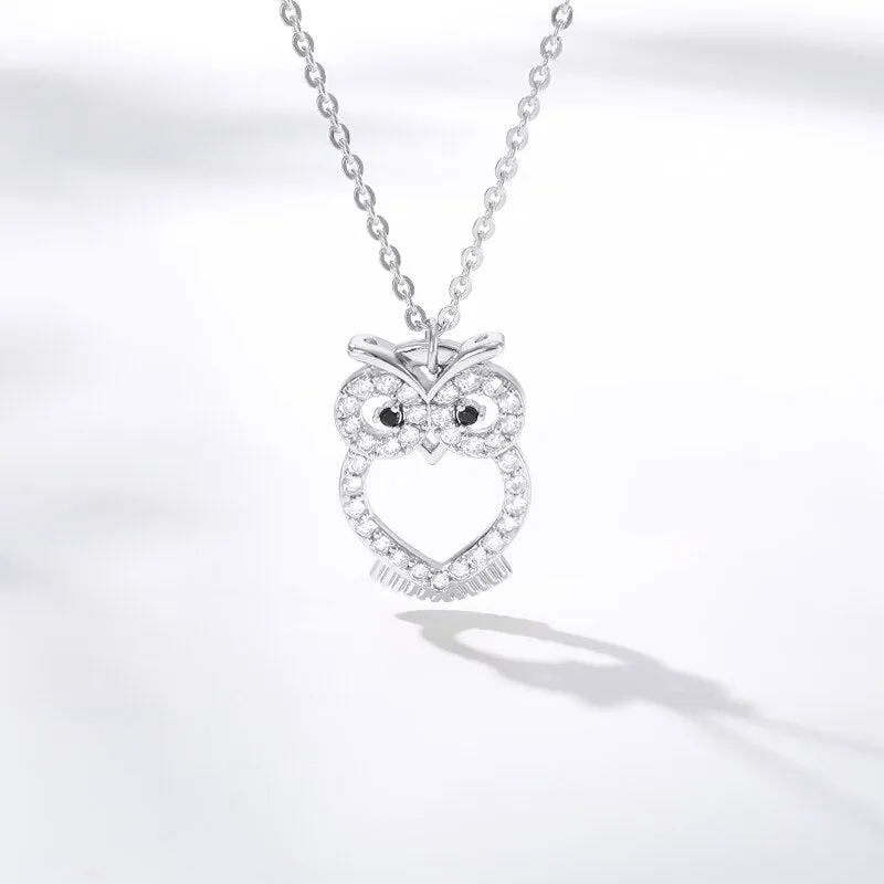 Delicate Crystal Night Owl Chain Necklaces For