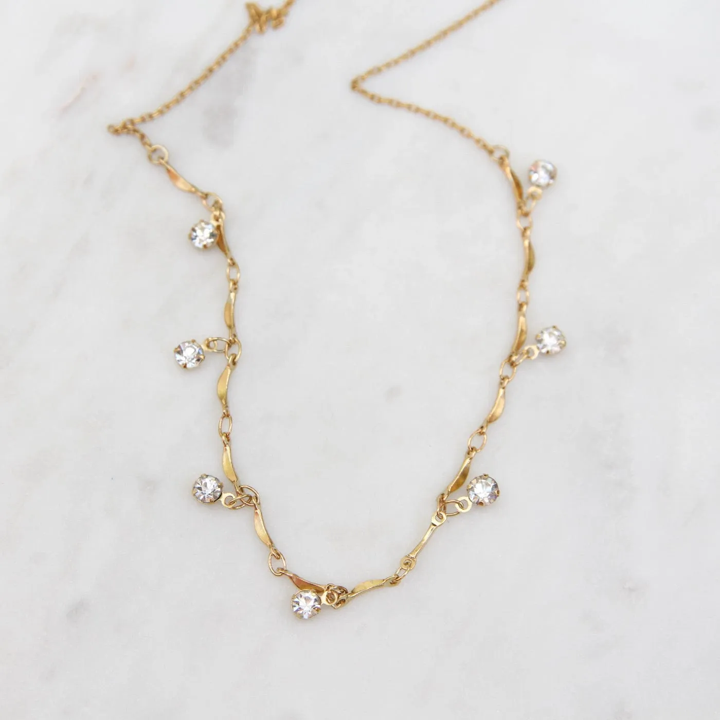 Delicate Crystal Scalloped Necklace - Gold Plate