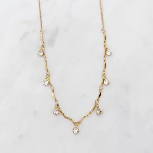 Delicate Crystal Scalloped Necklace - Gold Plate