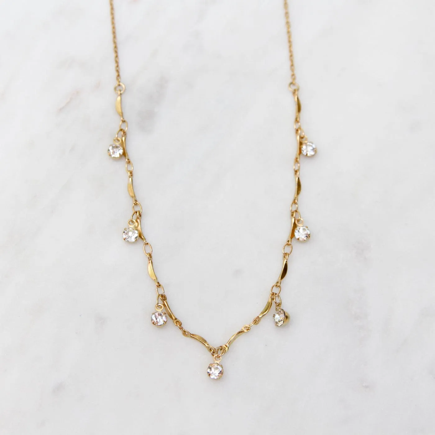 Delicate Crystal Scalloped Necklace - Gold Plate