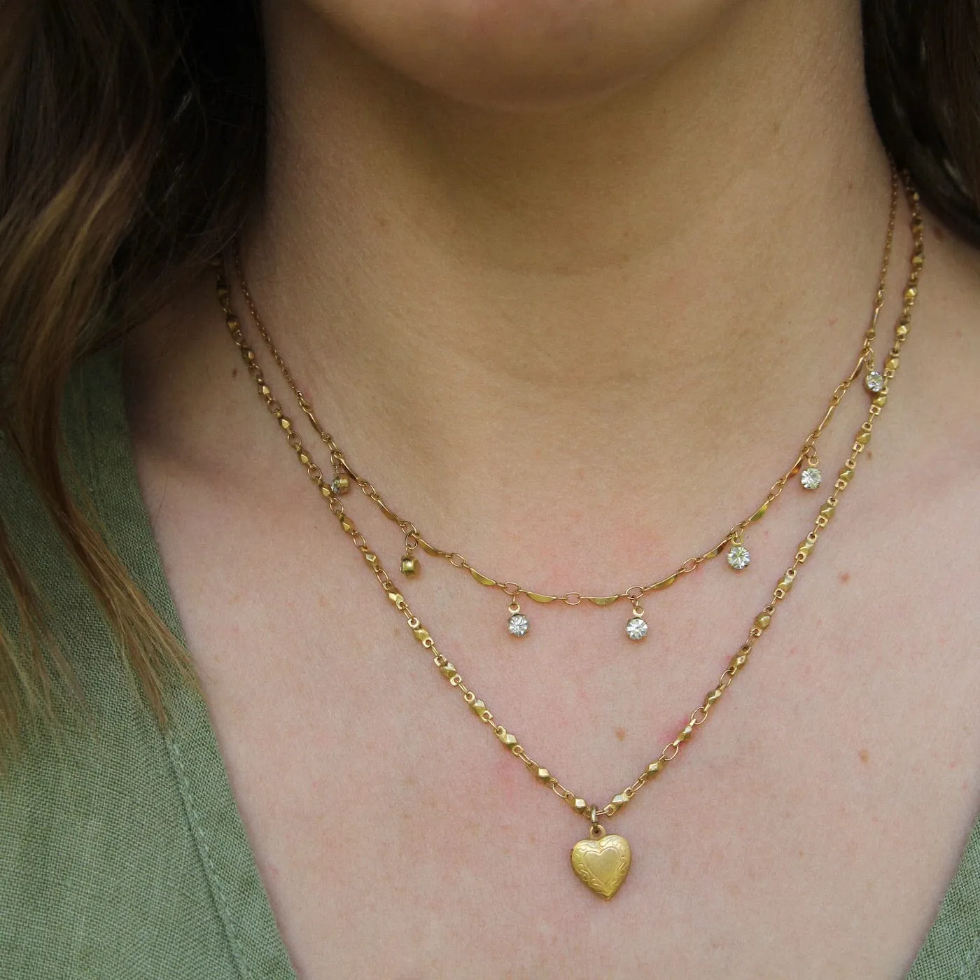 Delicate Crystal Scalloped Necklace - Gold Plate