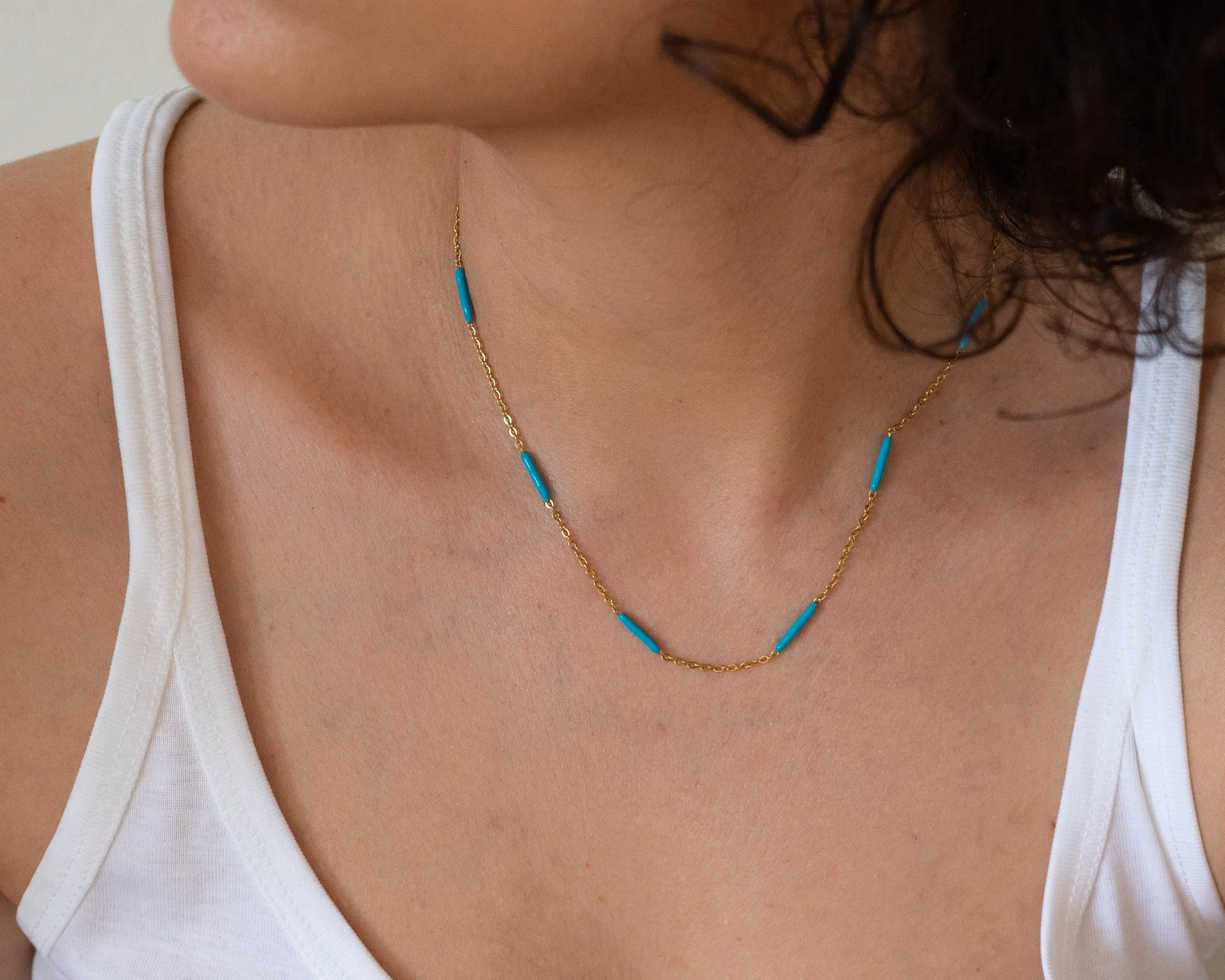 Delicate Gold Colourful Chain Necklace