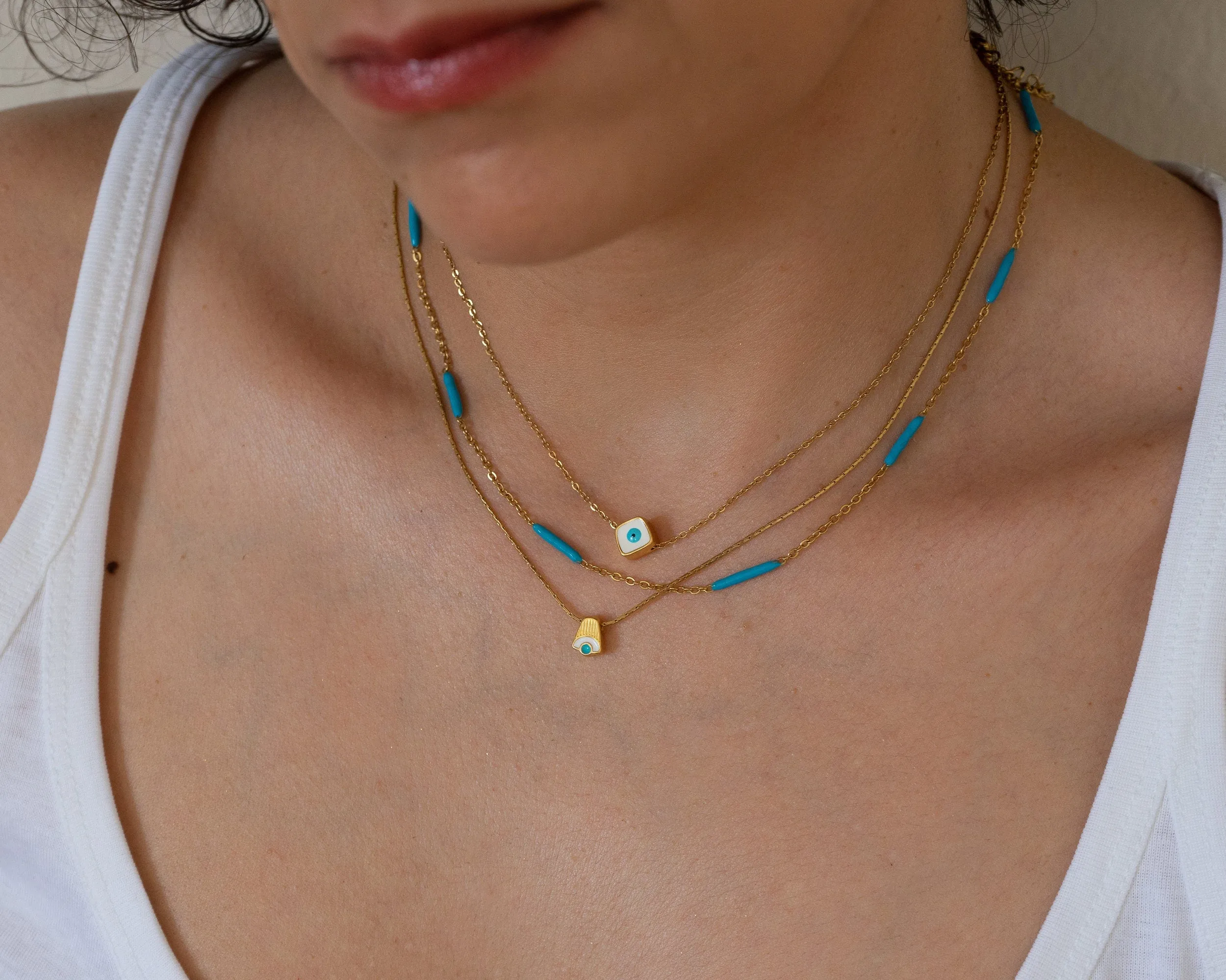 Delicate Gold Colourful Chain Necklace