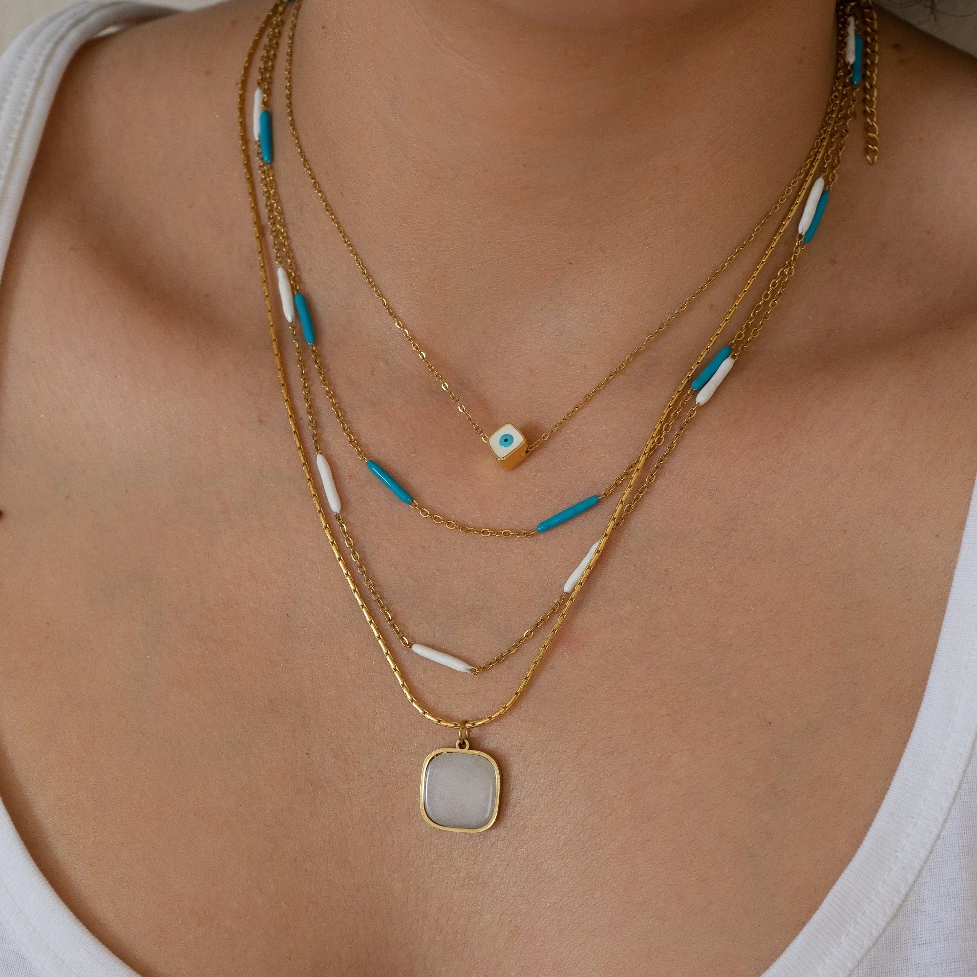 Delicate Gold Colourful Chain Necklace