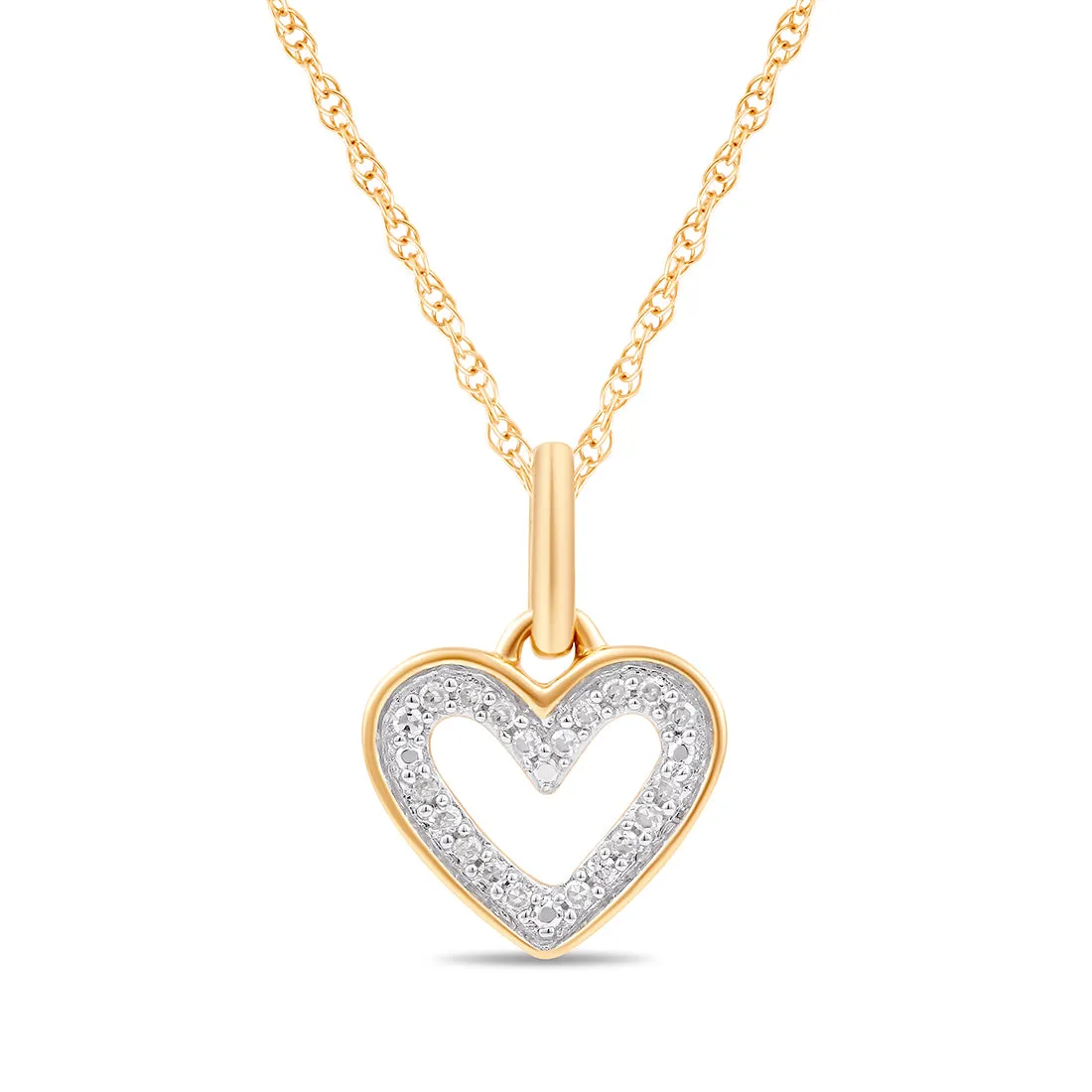 Diamond Set Open Heart Necklace in 9ct Yellow Gold