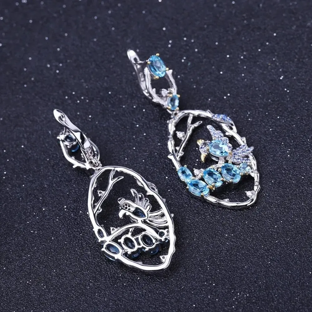 Elegant Blue Topaz Silver Earrings