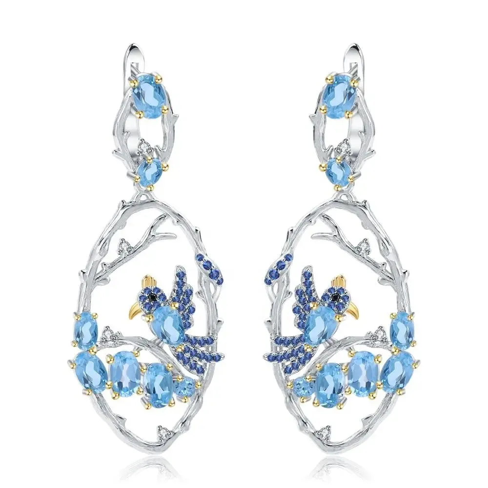 Elegant Blue Topaz Silver Earrings