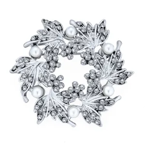 Elegant Bridal Crystal Pearl Wreath Circle Scarf Brooche Pin for Weddings