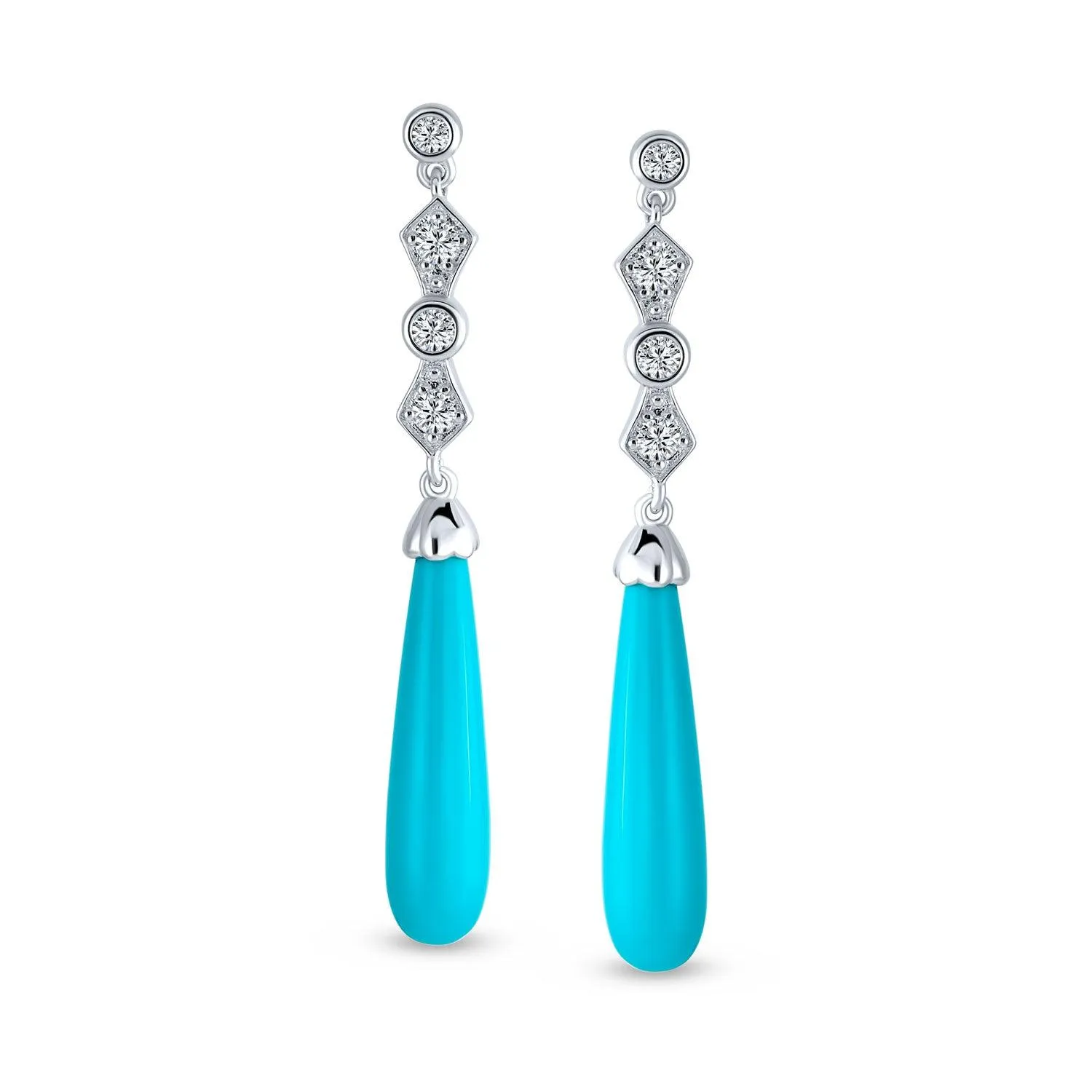 Elegant Dangle Gemstone Earrings with CZ and Turquoise in Sterling Silver