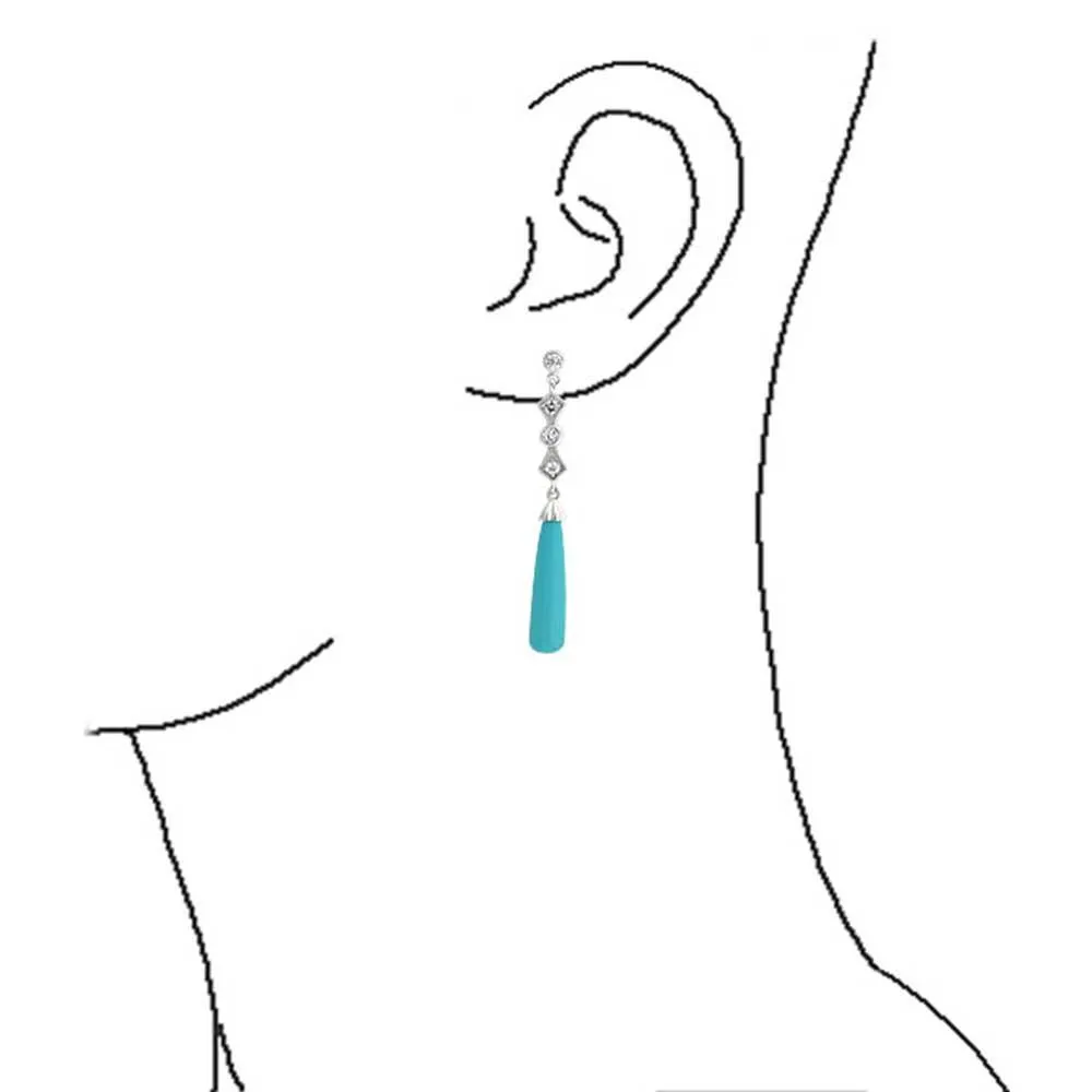 Elegant Dangle Gemstone Earrings with CZ and Turquoise in Sterling Silver