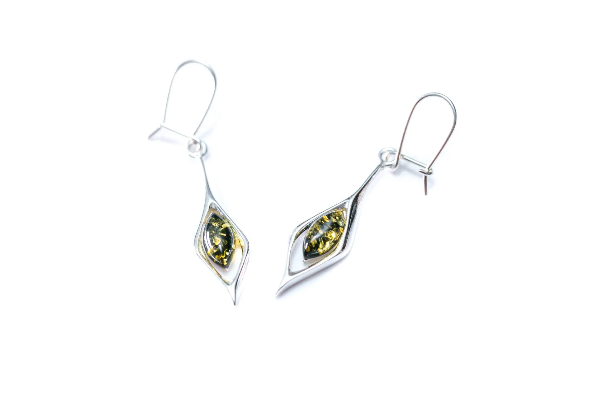 Elegant Green Amber Droplet Earrings - Nature-Inspired Design, Sterling Silver Frame, Perfect Gift