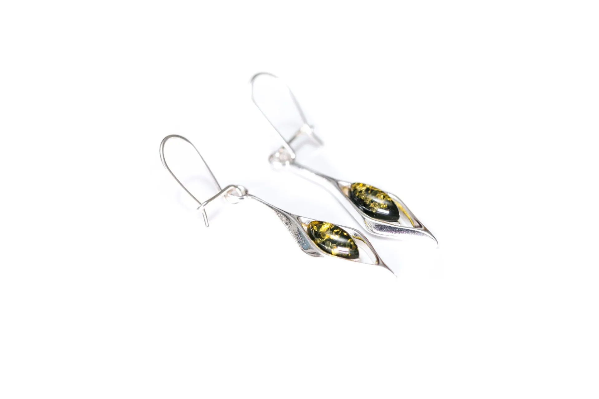 Elegant Green Amber Droplet Earrings - Nature-Inspired Design, Sterling Silver Frame, Perfect Gift