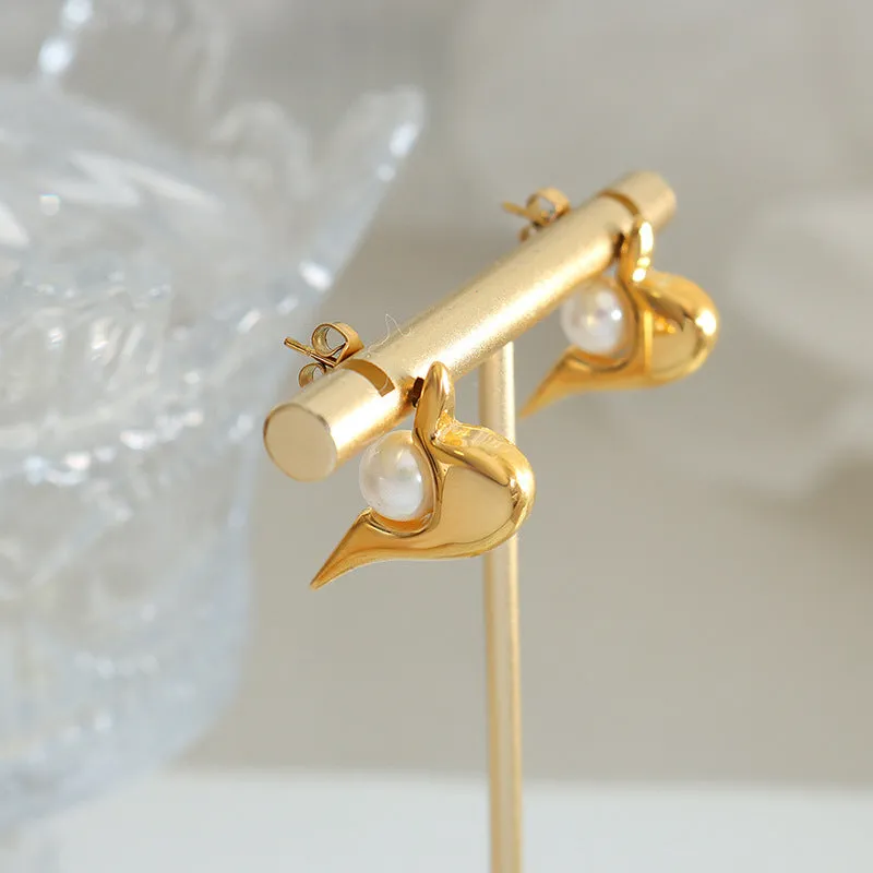 Elegant Imitation Pearl Earrings - Titanium Gold-Plated Party Wear