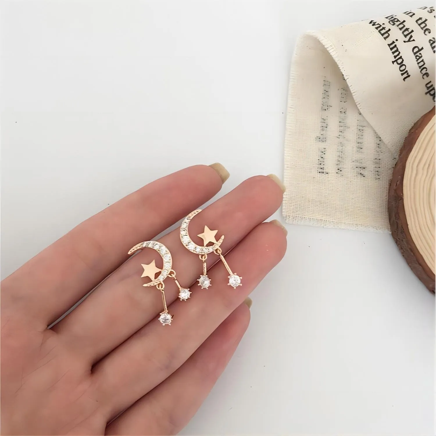 Elegant Moon Star Dangle Earrings