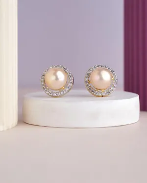 Elegant Pink Stud Pearl Earring