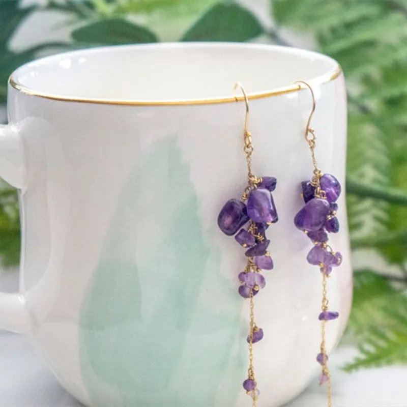 Elegant Tassel Amethyst Natural Amethyst Earrings